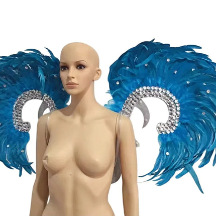 Showgirl Feather Wing Backpiece with Rhinestone Scroll Frames
