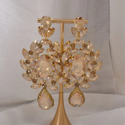 Oversized 4.7" Glass Gemstone Statement Drop Earrings Drag Queen Stage Jewelry