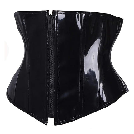 Shiny PU Leather Steampunk Underbust Corset Zipper Front Waist Cincher