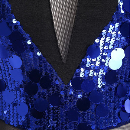Sparkly Sequin Mock Neck Dance Leotard & Gloves Two-Piece Bodysuit Set