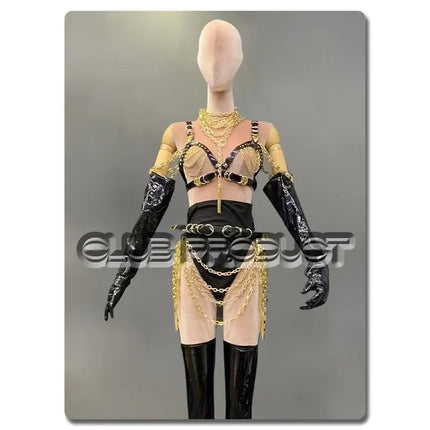 The Stardust Gilded Vixen – Black & Gold Chain Performance Suit