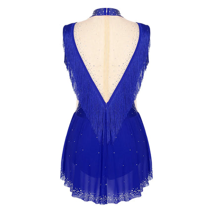 Rhinestone Mock Neck Mesh Tassel Leotard