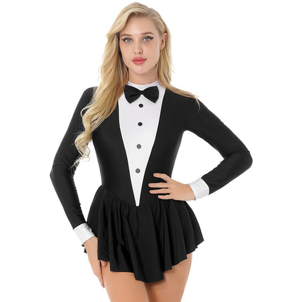 The Stardust Showgirl Tuxedo Leotard Dress – Luxury Long Sleeve Latin Dance & Stage Wear