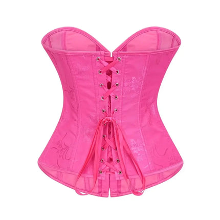 Victorian Floral Jacquard Overbust Corset Front Busk Lace-Up Bustier Top