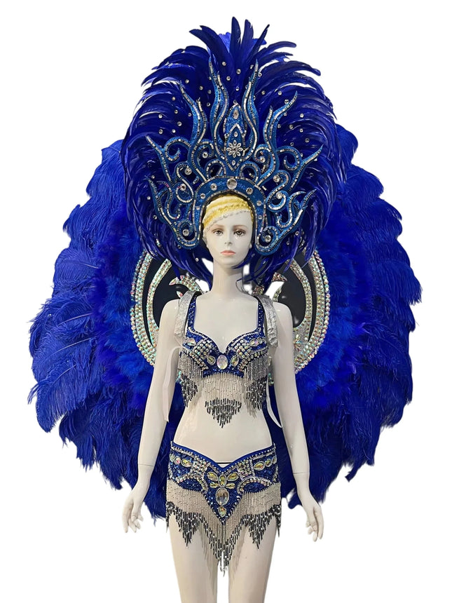 Royal Blue Feathered Gala Performance Set