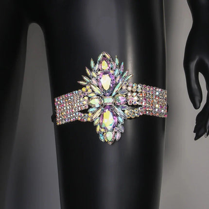 Geometric Rhinestone Thigh Chain – Elastic Crystal Leg Jewelry for Festivals, Raves & Clubwear