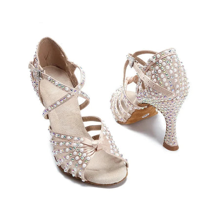 Sparkly AB Rhinestone Latin Dance Shoes Soft Bottom Ballroom Competition Heels