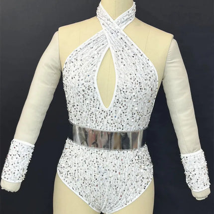 Sequined Rhinestone Bodysuit & Gogo Dance Performance Outfit