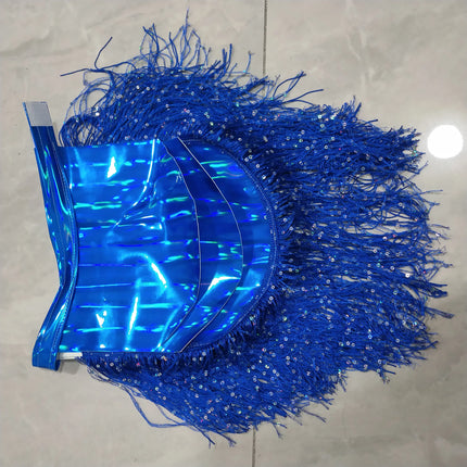 Metallic Laser Fringe Shoulder Armor & Tassel Vest Stage Costume
