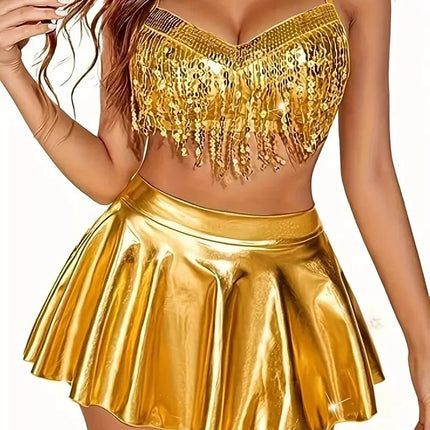 Music Festival Silver Tassel Sequin Bikini Dress Sexy Women's Stage Bar Nightclub Singer Role Playing Performance Costume Set