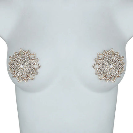 Sparkly Rhinestone Ornate Starburst Reusable Nipple Pasties Self-Adhesive Breast Covers