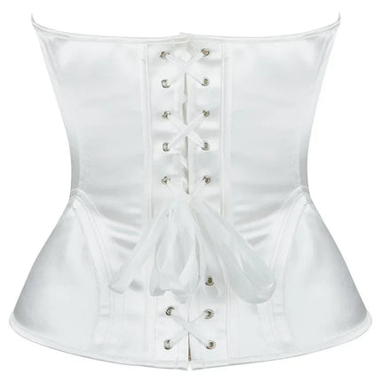 Overbust Corset Bustier Top Built-In Bra Cup Lace-Up Waist Cincher
