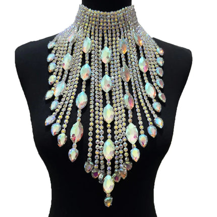 Rhinestone Crystal Long Fringe Tassel Necklace