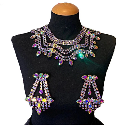 Multi layered Wave Rhinestone Necklace & Earring Set