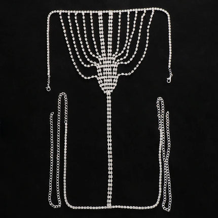 Geometric Rhinestone Tassel Thong Body Chain – Luxury Crystal Lingerie & Shimmering Waist Harness for Raves, Festivals & Beachwear