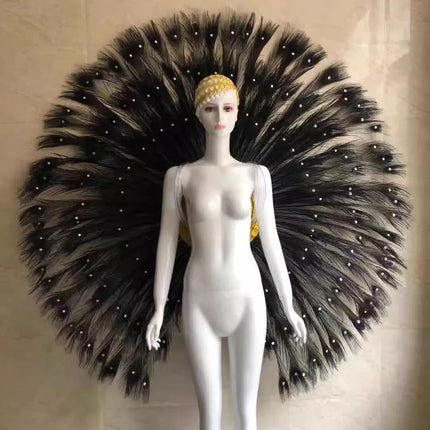 Showgirl Feather Backpiece and Rhinestone Headdress Set