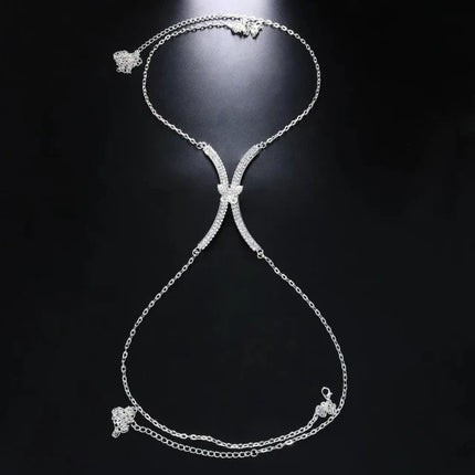 Luxury Rhinestone U-Shape Chest Chain – Shimmering Water Drop Pendant Bikini Bra Body Jewelry for Festivals & Beachwear