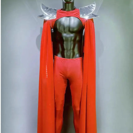Futuristic Wing Shoulder Bodysuit & Trailing Cape Dance Performance Costume Set