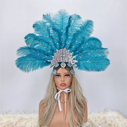 Artisanal Ostrich Feather Showgirl Headdress & Carnival Hair Accessory