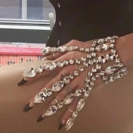 Sparkly Glass Crystal Five-Finger Bracelet Hand Harness Stage Performance Jewelry