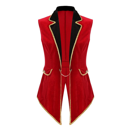 Velvet Circus Ringmaster Tailcoat Vest Marching Band Halloween Showman Outerwear