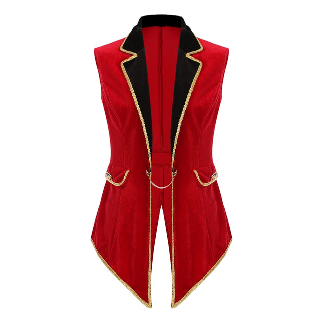 Velvet Circus Ringmaster Tailcoat Vest Marching Band Halloween Showman Outerwear
