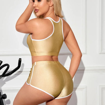 Metallic High-Stretch Crop Tank & Shaping Shorts 2-Piece Activewear Set