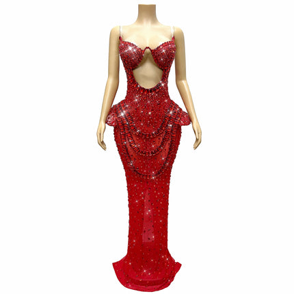 Vintage-Inspired Heavy Rhinestone Mesh Evening Prom Dress