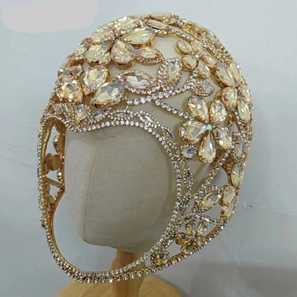 Oversized Crystal Gemstone Helmet Headpiece Fashion Show Stage Jewelry