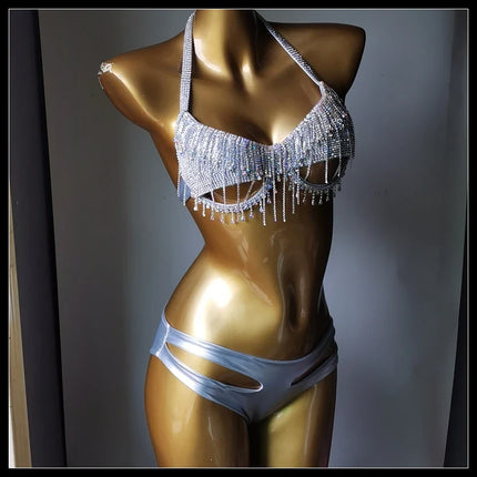 The Venus Vacation Tassel Bikini – Luxe Rhinestone Fringe Showgirl Set