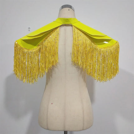 Metallic Laser Fringe Shoulder Armor & Tassel Vest Stage Costume