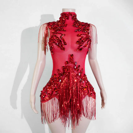 The Stardust Midnight Cabaret Bodysuit – Luxury Rhinestone & Mesh Showgirl Costume