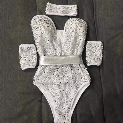 The Stardust Lumina Bodysuit – Silver Sequin Gogo & Pole Dance Costume