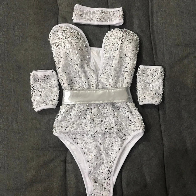 The Stardust Lumina Bodysuit – Silver Sequin Gogo & Pole Dance Costume