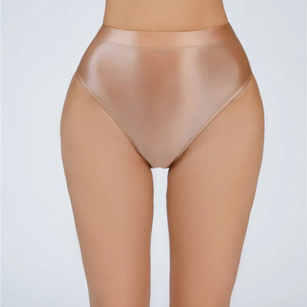High-Waist Oil Glossy Sheer G-String Thong Satin Smooth Seamless Briefs