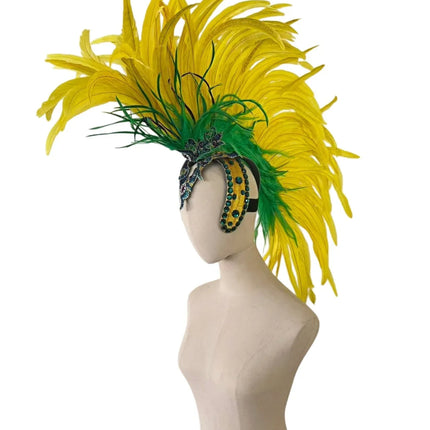 The Stardust Samba Radiance – Elegant Feathered Stage & Carnival Headdress