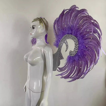 Showgirl Feather Wing Backpiece with Rhinestone Scroll Frames