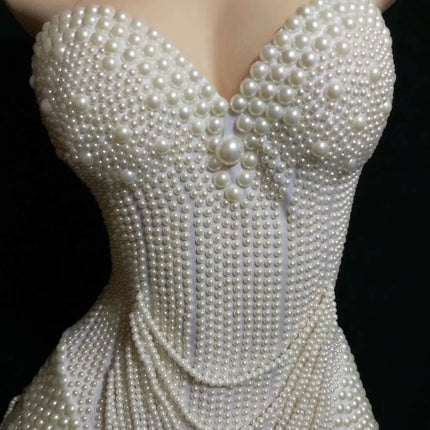 The Stardust Pearl Cascade Bodysuit – Luxury Beaded Tassel Showgirl Costume