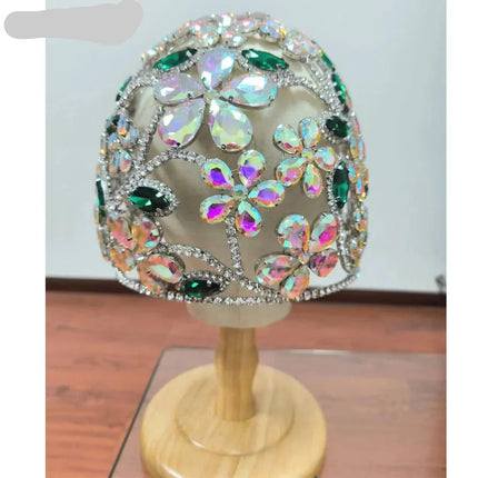 Oversized Crystal Gemstone Helmet Headpiece Fashion Show Stage Jewelry