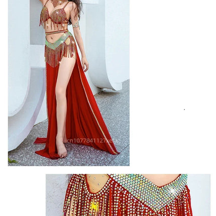 Dynamic Tassel Sequin Belly Dance Competition Costume & Event Performance Set