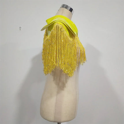 Metallic Laser Fringe Shoulder Armor & Tassel Vest Stage Costume