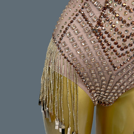 Sparkly Rhinestone Bodycon Performance Bodysuit Stage Costume Leotard