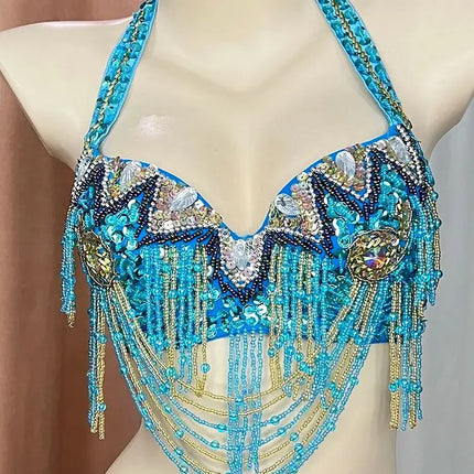 The Stardust Prism Sirena – Deluxe Beaded & Sequined Belly Dance Bra Top