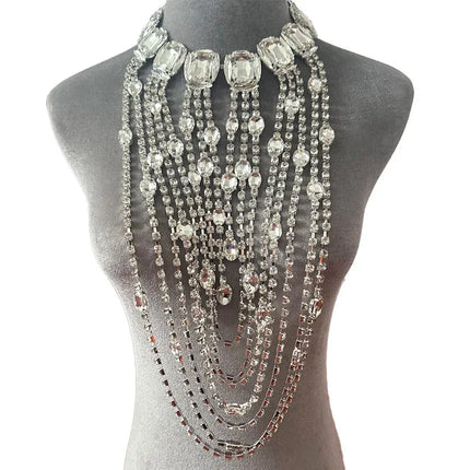 Long Tassel Rhinestone Glass Necklace