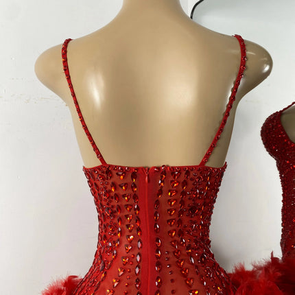 The Stardust Follies Feather Bodysuit – Luxury Rhinestone & Mesh Showgirl Costume
