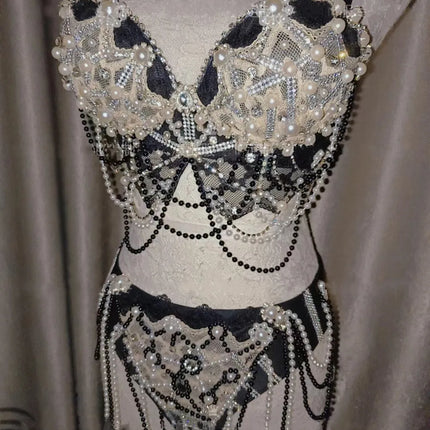 Rhinestone & Lace Bikini Performance Costume Set