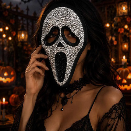 Rhinestone Halloween Horror Mask Glitter Scream Skull Clown Full Face Mask
