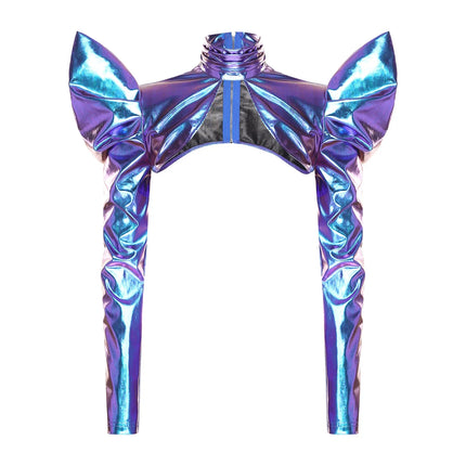 Metallic Shoulder Armor Shrug Crop Top & Sleeves Futuristic Pauldron Stage Costume