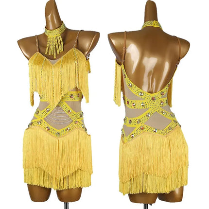 Professional Latin Dance Competition Dress & Tassel Fringe Performance Outfit