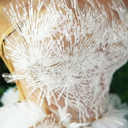 Sparkly White Pearl Sequin Tube Top & Feather Mini Skirt 2-Piece Stage Costume Set